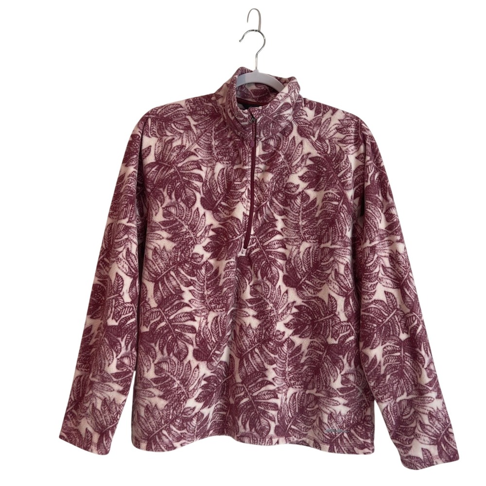 Eddie Bauer Women's XL Cream Pink Fern Print Quarter Zip Fleece Pullover Jacket
